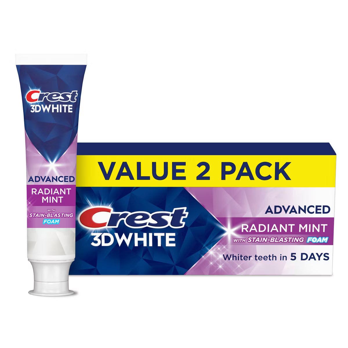 Crest 3D White Advanced Tooth Whitening Fluoride Toothpaste - Radiant Mint - 2 pack